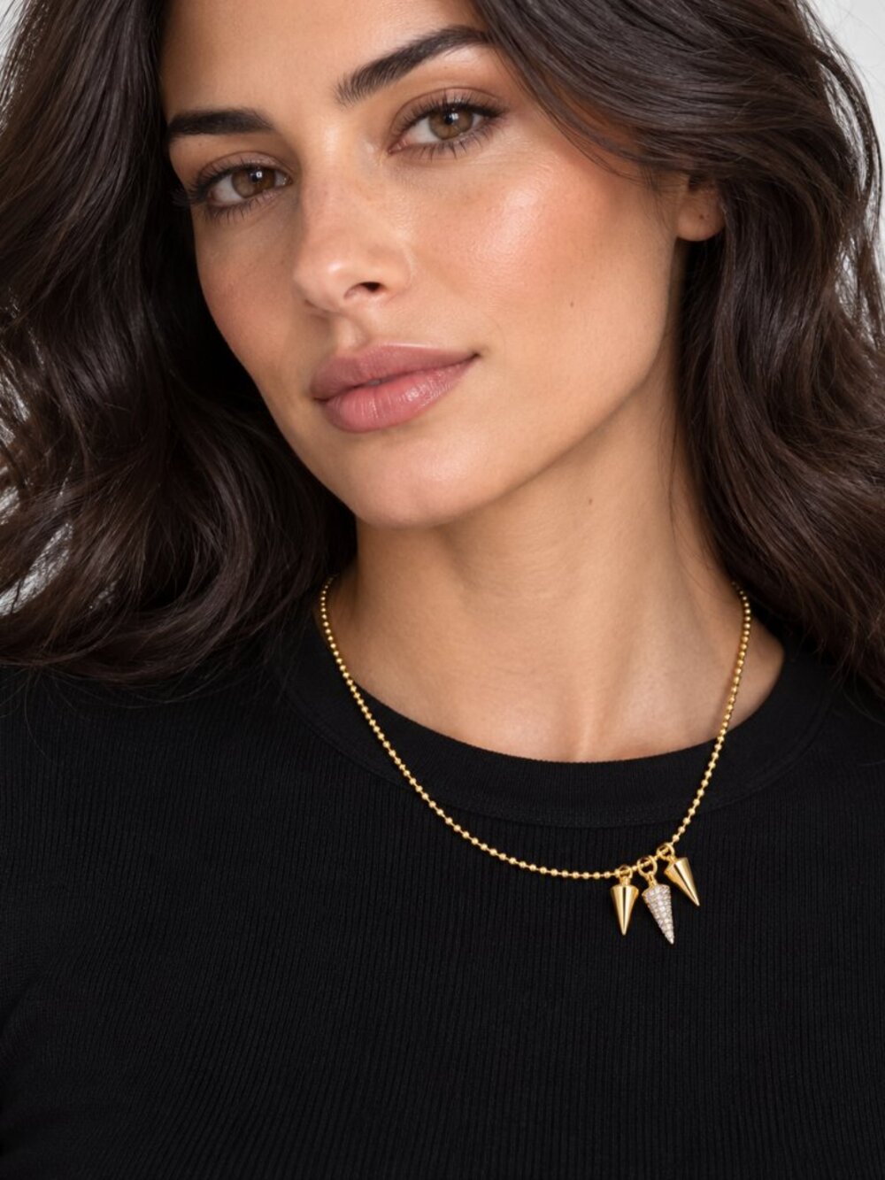 nOir Jewelry Gold Tone Three Spike Ball Chain Necklace NWT